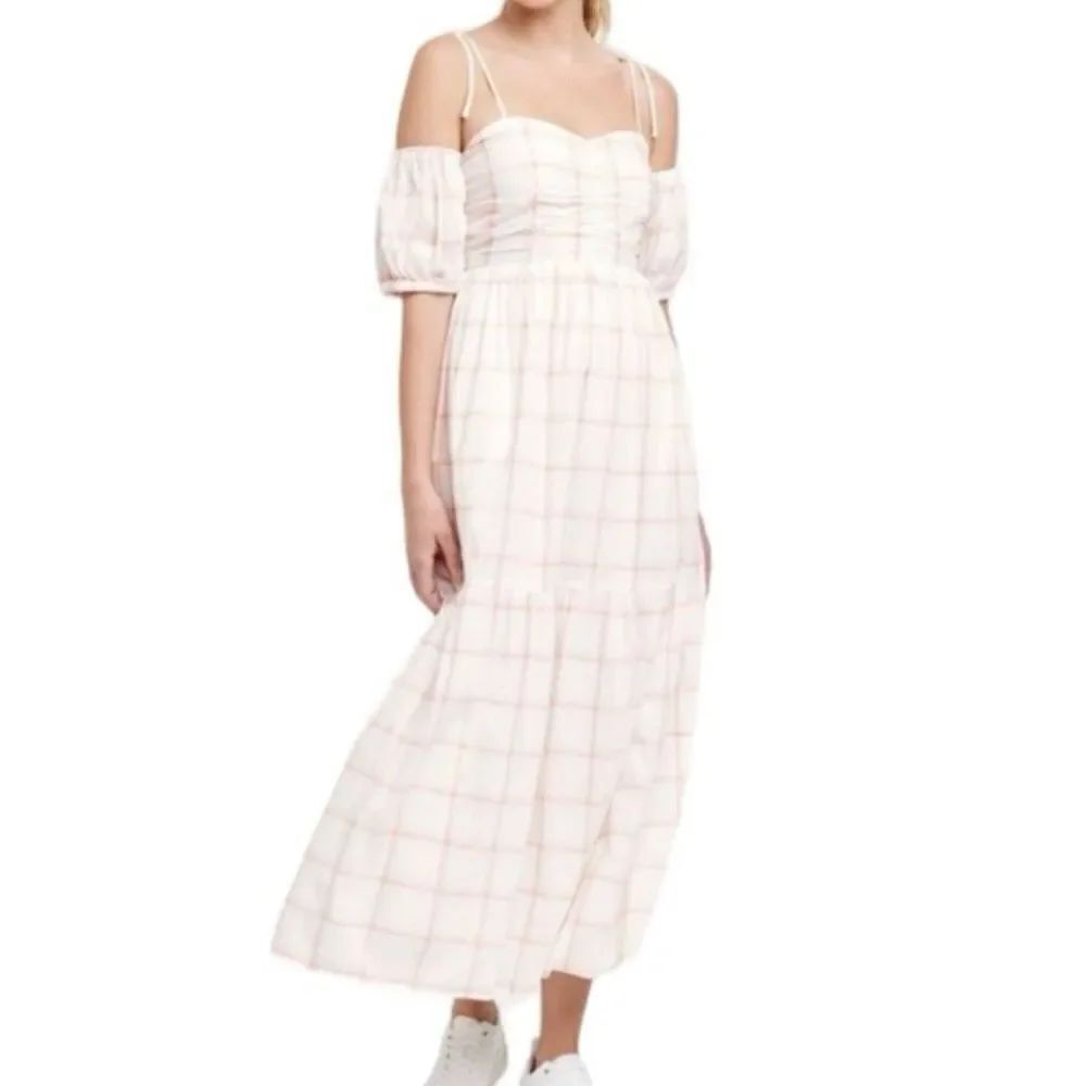 Universal Thread white and pink plaid off shoulder midi dress m